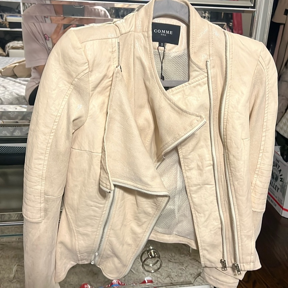 Cream Beige Faux Leather and Suede Leather